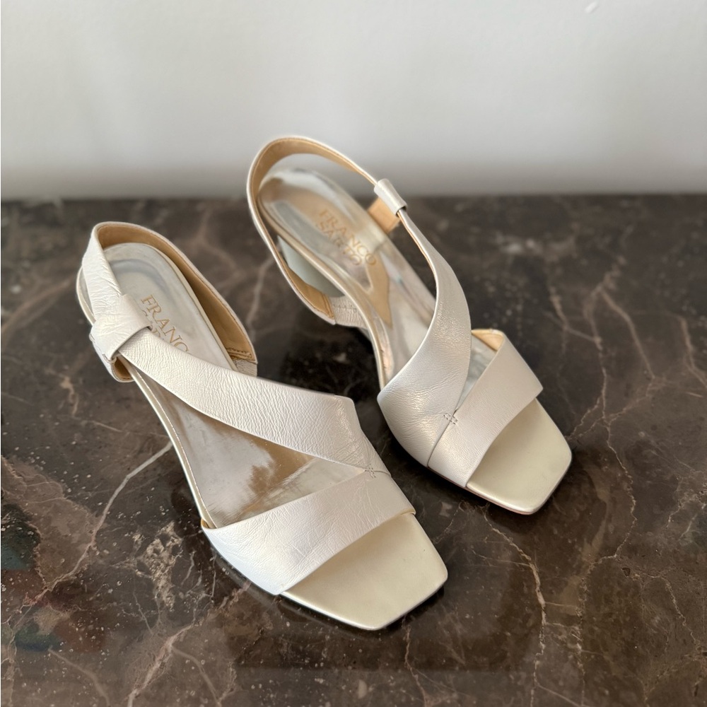 Franco Sarto Cream Heeled Shoes with Modern Design